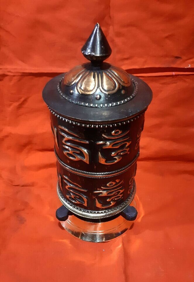 Buddhism Om Mani Padme Hum Mantra Copper Oxide Handmade Offering Prayer Wheel Nepal