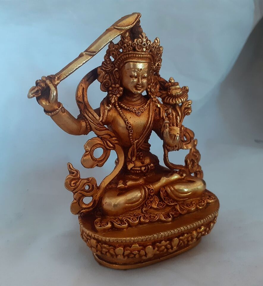 Tibetan Buddhism Goddess Manjushree Manjusri Copper Gold Plated Statue Figure Nepal