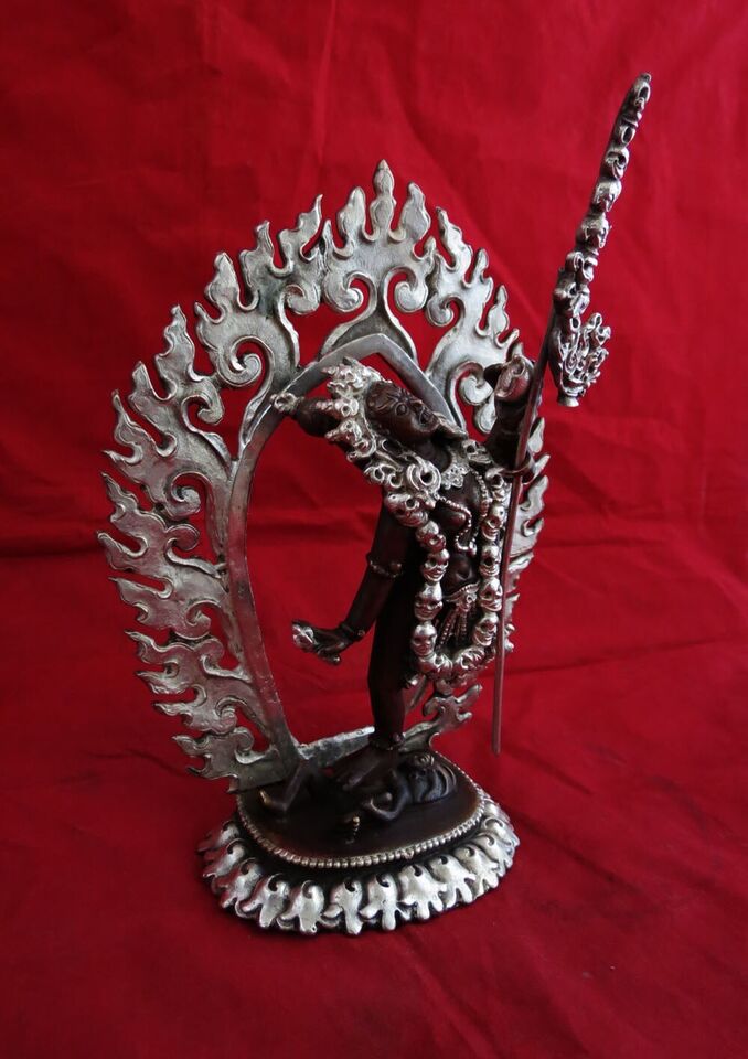 Buddhism Goddess Akash Jogini Yogini Dakini Vajrayogini Silver Oxide 6.2" Copper Statue Figure Nepal