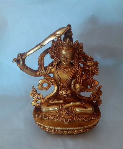 Tibetan Buddhism Goddess Manjushree Manjusri Copper Gold Plated Statue Figure Nepal