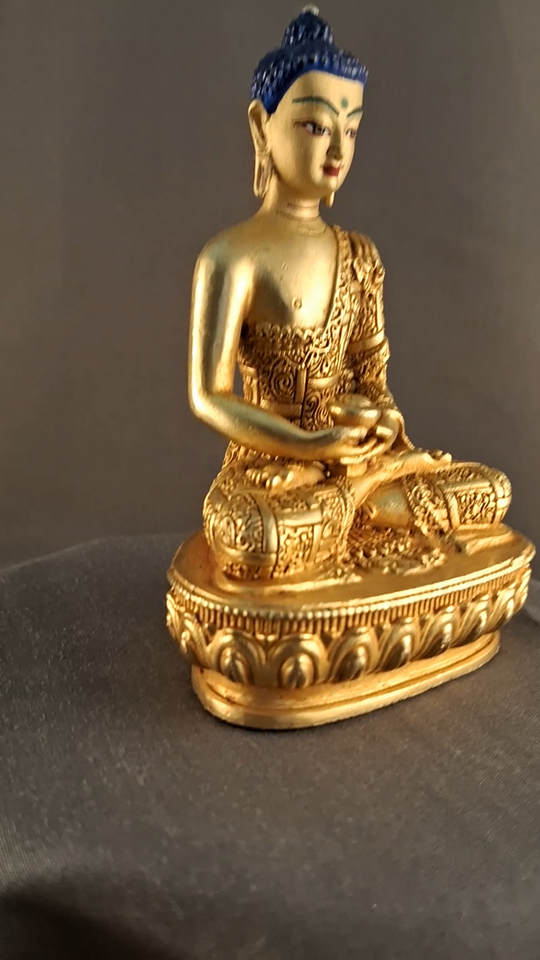 Tibetan Buddhism Gold Face Hand Painting Lord Amitabha Buddha Gold Plated Body Statue Figure Nepal