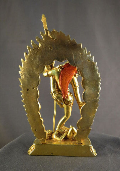 Tibetan Buddhism Gold Face Goddess Dakini Akash Yogini Gold Plated Copper Statue Figure Nepal