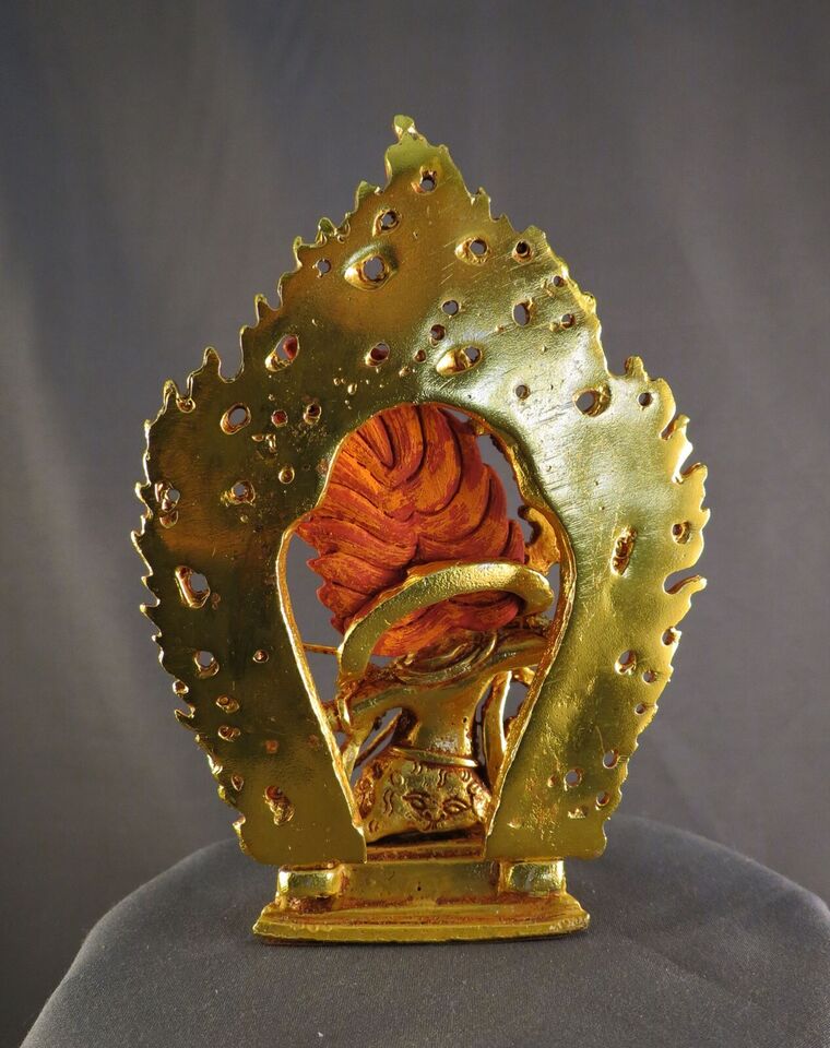 Tibetan Buddhism Warthful Deity Gold face Painting Rahula Śrāvaka Copper Statue Figure Nepal