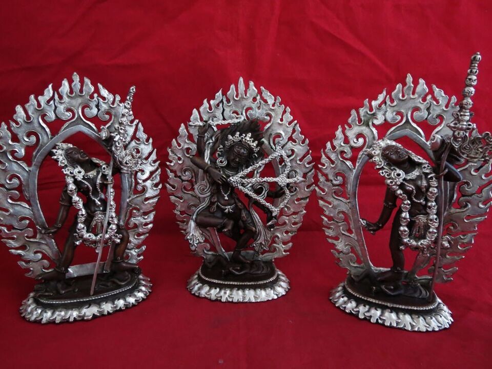 Tibetan Buddhism Set of 5 Jogini Yogini Dakini Silver Copper Oxide 6" Statue Figure Nepal