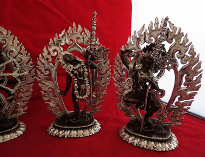 Tibetan Buddhism Set of 5 Jogini Yogini Dakini Silver Copper Oxide 6" Statue Figure Nepal