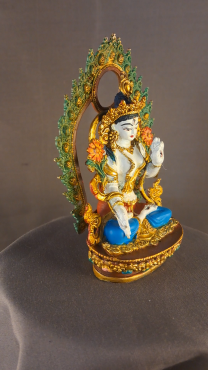 Tibetan Buddhism Goddess White Tara Gold Face Paint Copper Hand Paint Statue Figure Nepal