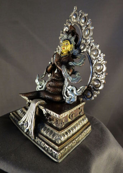 TibetanBuddhism Goddess Naga kanya Queen Gold Face Copper Silver Oxide Statue Figure Nepal