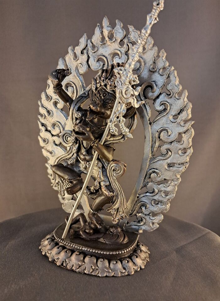 Tibetan Buddhism Simhamukha Yogini Dakini Silver Oxide Fine 6.2"Copper Statue Figure Nepal