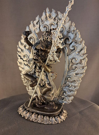 Tibetan Buddhism Simhamukha Yogini Dakini Silver Oxide Fine 6.2"Copper Statue Figure Nepal