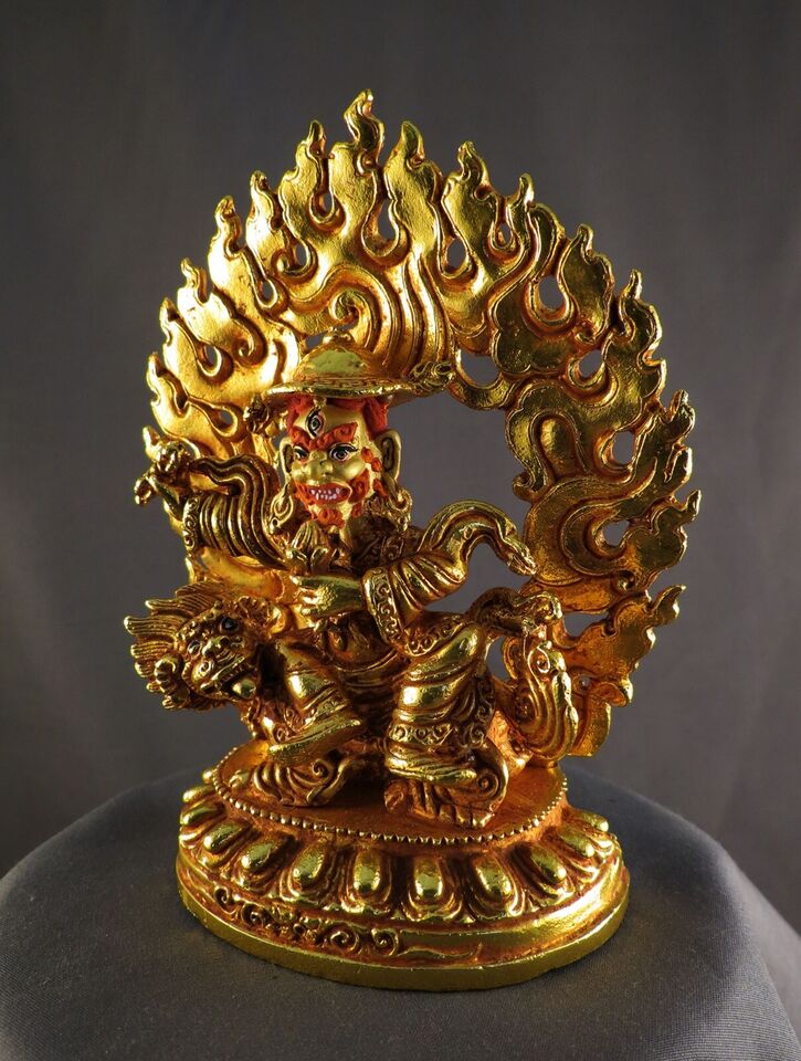 Tibetan Buddhism Gold Face Dorje Drolo Lhamo Lapka Gold Plated Copper Statue Figure Nepal