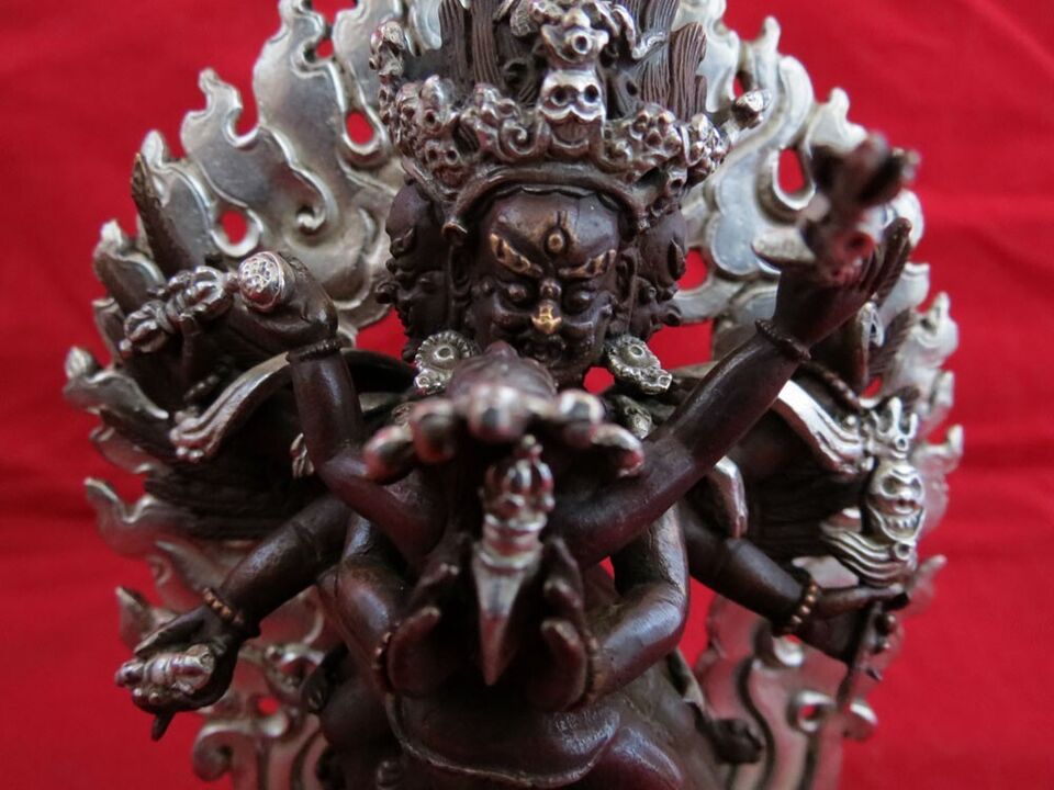 Tibetan Lord Vajrakilla Vajrakilaya Heruka 5" Copper Oxide Silver Plated Statue Figure Nepal