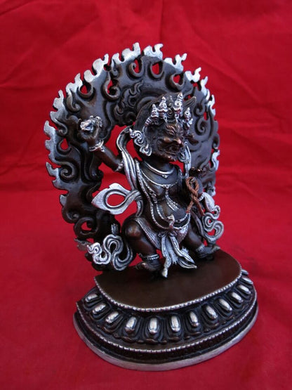 Buddhism Protector Lord Vajrapani Silver Oxide Copper Statue Chana Dorji Figure Nepal