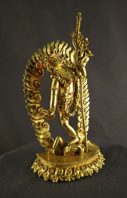 Tibetan Buddhism Gold Face Goddess Dakini Akash Yogini Gold Plated Copper Statue Figure Nepal