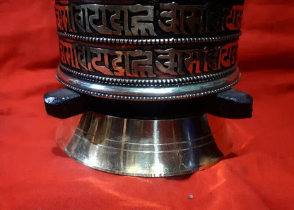 Tibetan Om Mani Padme Hum Mantra 8 Auspicious Sign Copper Brass Prayer Wheel Nepal