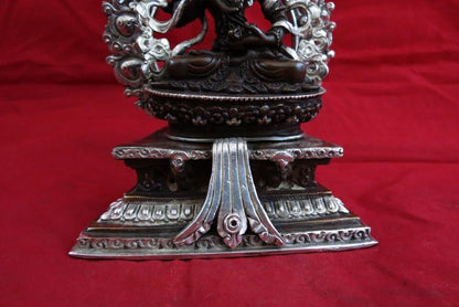 Tibetan Buddhism Lord Vajrasattva Silver Plated Oxide Copper Statue Figure Nepal