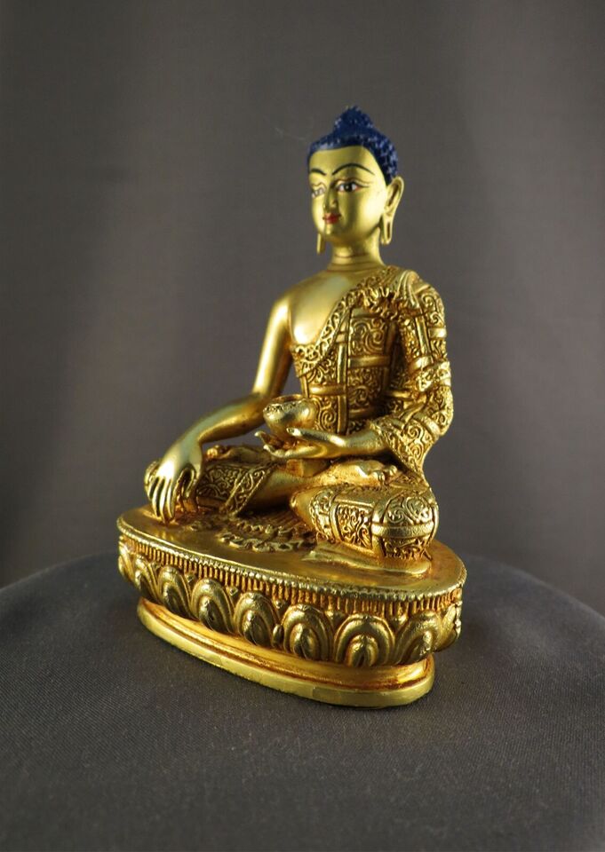 Lord Akshobhya Buddha Hand Painting Gold Face Statue Gold Plated Body Figure Nepal