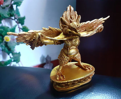 Tibetan Buddhism Gold Plated Garuda Bantej Eagle Copper Statue Figure Nepal