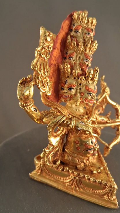 Tibetan Buddhism Warthful Deity Gold face Painting Rahula Śrāvaka Copper Statue Figure Nepal