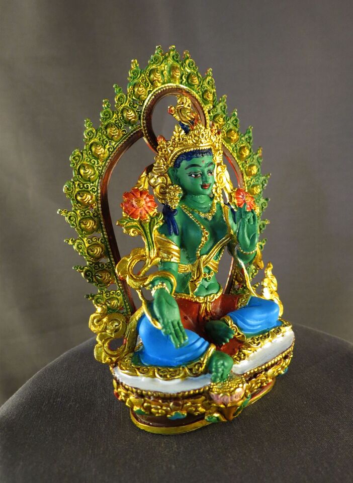 Tibetan Buddhism Goddess Green Tara Rupa Copper Hand Paint Statue Figure Nepal