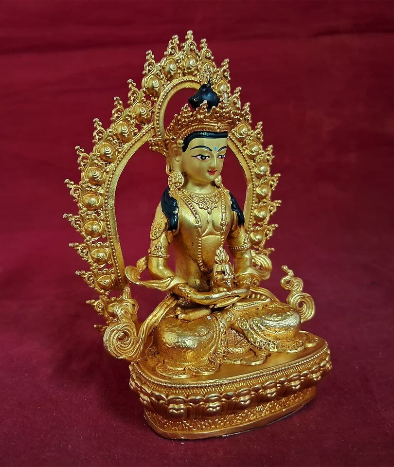 Tibetan Buddhism Lord Aparmita Amitayus Copper Gold Plated Statue Figure Nepal