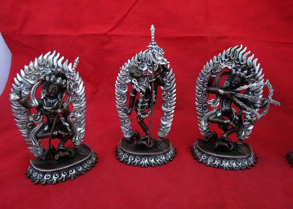 Tibetan Buddhism Set of 5 Yogini Dakini Silver Oxide Copper Statue Figure Nepal