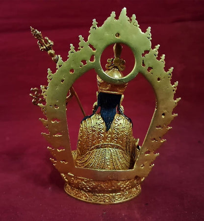 Tibetan Guru Rinpoche Padmasambhava Copper Gold Plated Statue Figure Nepal