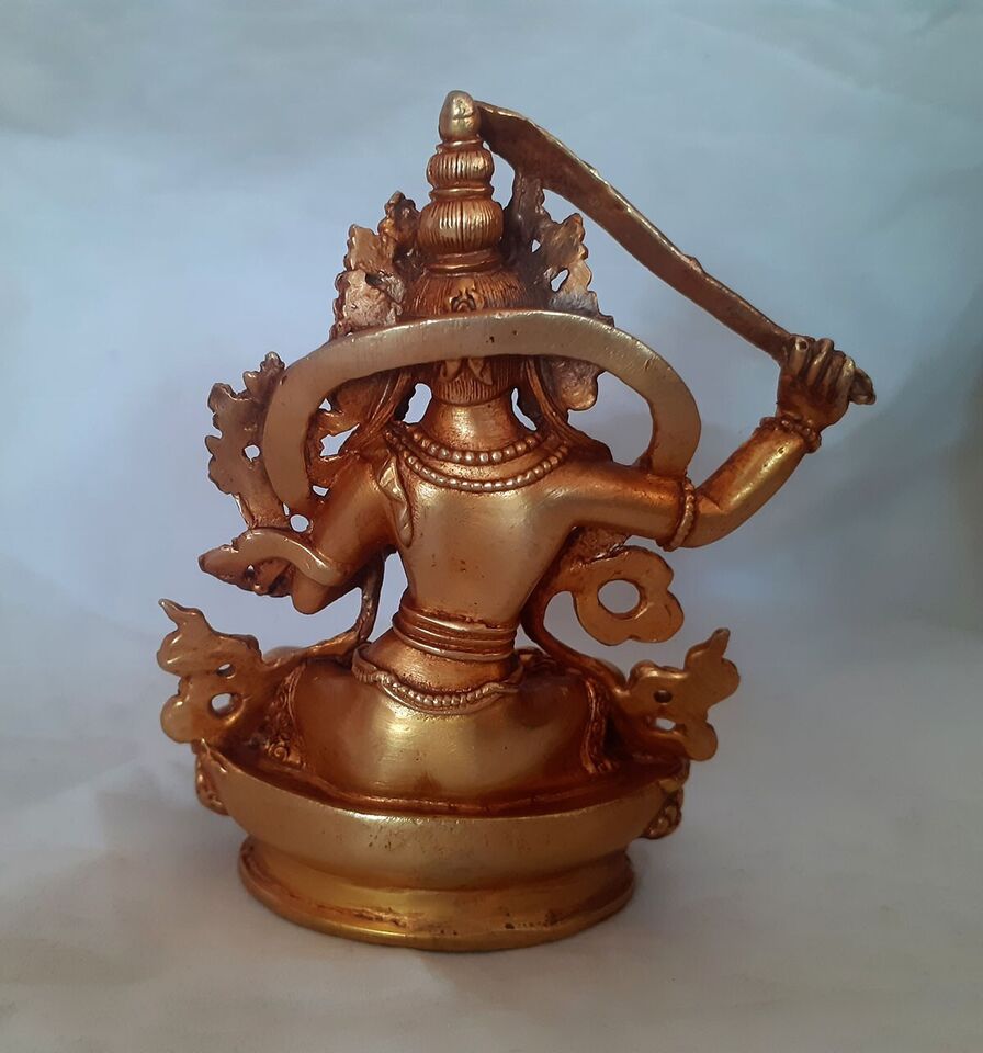 Tibetan Buddhism Goddess Manjushree Manjusri Copper Gold Plated Statue Figure Nepal