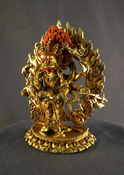 Tibetan Buddhism Six hand White Mahakala Bhairav Guru Dragpo Padma Sharvari Gold Face Figure Nepal