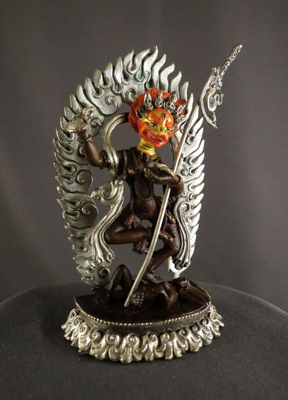 Tibetan Buddhism Gold Face Singhamukha Dakini Yogini Silver Oxide Copper Statue Figure Nepal