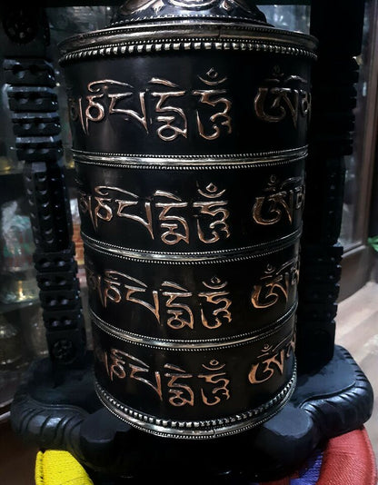 Tibetan Buddhism Prayer Wheel 16" - Wooden Frame Stand - Front Prayer OM MANI PADME HUM Mantra - 748 × 960 - Shop Online at Best Price