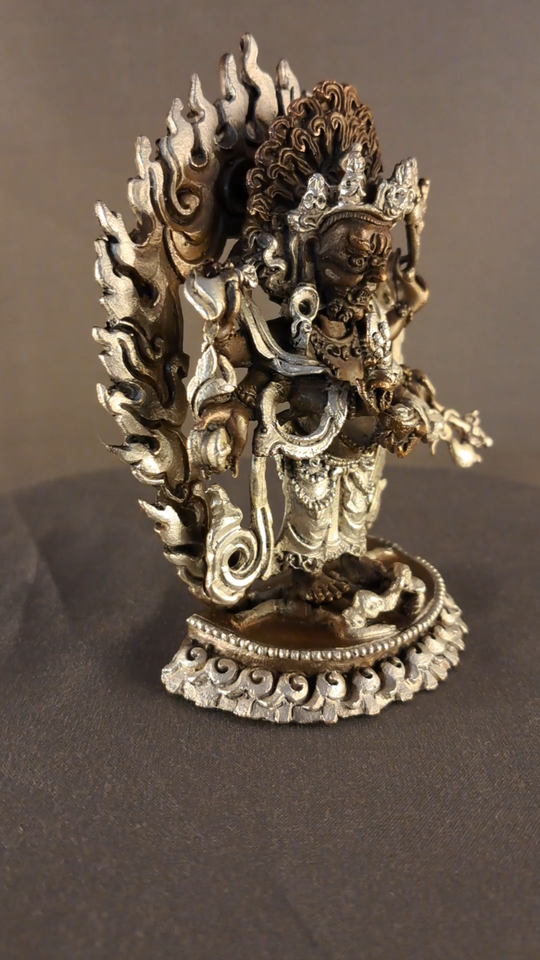 Six hand White Mahakala Bhairav Guru Dragpo Padma Sharvari Copper Statue Figure Nepal