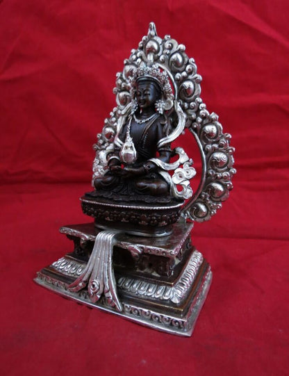 Buddhism Goddess Aparmita Maitreya Amitayus Copper Silver Oxide Statue Figure Nepal