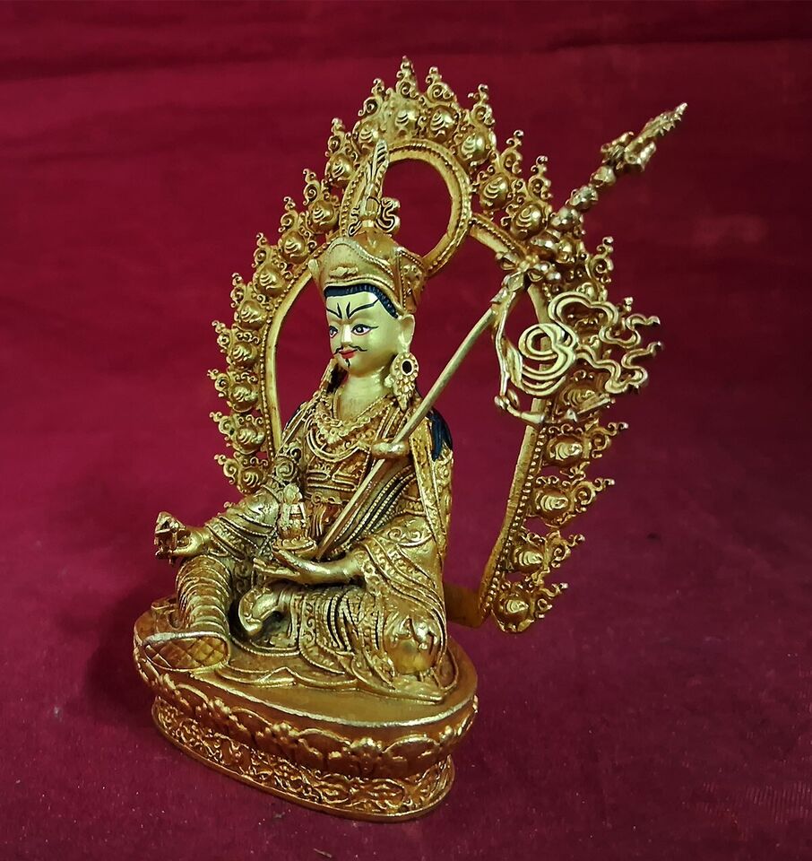 Tibetan Guru Rinpoche Padmasambhava Copper Gold Plated Statue Figure Nepal