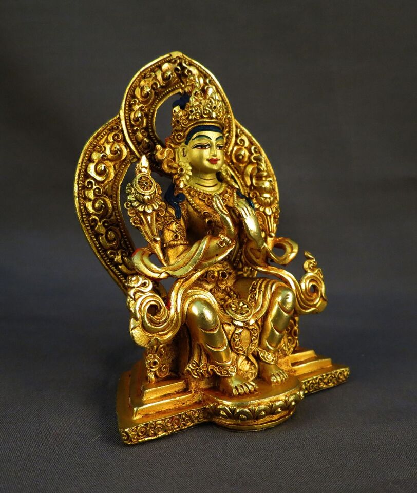 Gold Face Hand Painting Lord Maitreya Buddha Gold Plated Copper Statue Figure Nepal