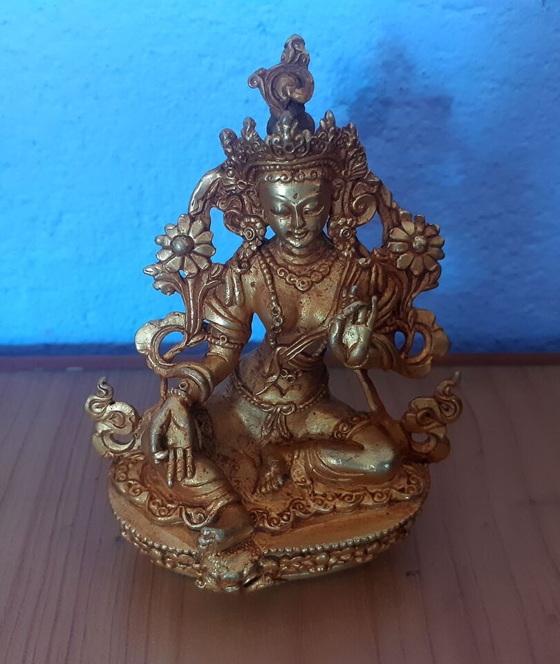 Tibetan Buddhism Goddess Green Tara Rupa 3.5" Copper Gold Plated Statue Figure Nepal