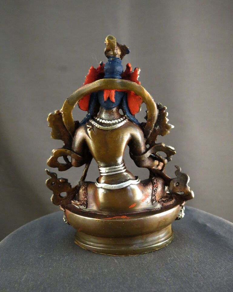 Tibetan Buddhism Gold Face Goddess Green Tara Rupa Silver Copper Oxide Statue Figure Nepal