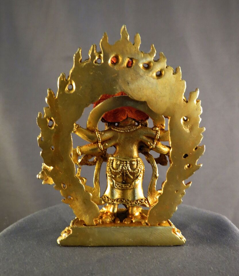 Tibetan Buddhism Six hand White Mahakala Bhairav Guru Dragpo Padma Sharvari Gold Face Figure Nepal