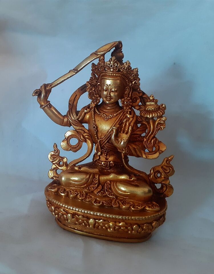 Tibetan Buddhism Goddess Manjushree Manjusri Copper Gold Plated Statue Figure Nepal