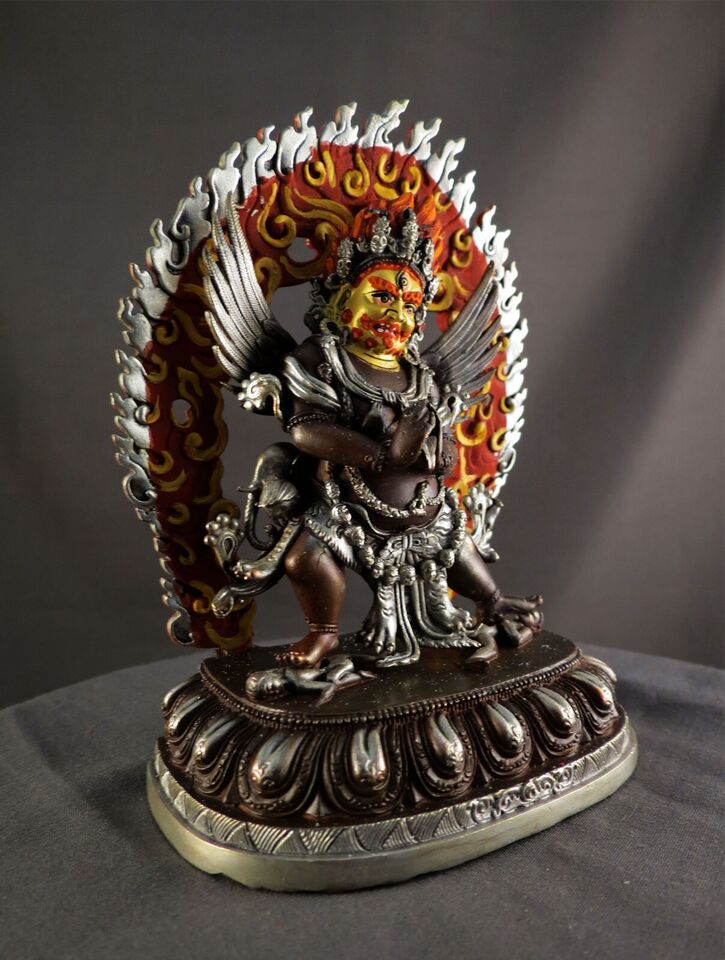 Tibetan Buddhism Gold Face Lord Vajrakilaya Dorje Phurba Heruka Copper Oxide Silver Statue Figure Nepal