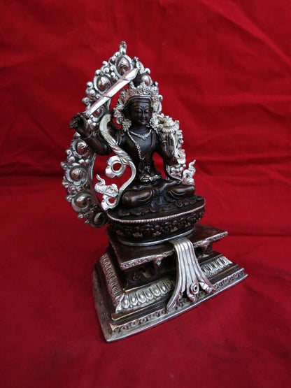 Buddhism Goddess Manjushree Manjushri Copper Silver Oxide Statue Figure Nepal