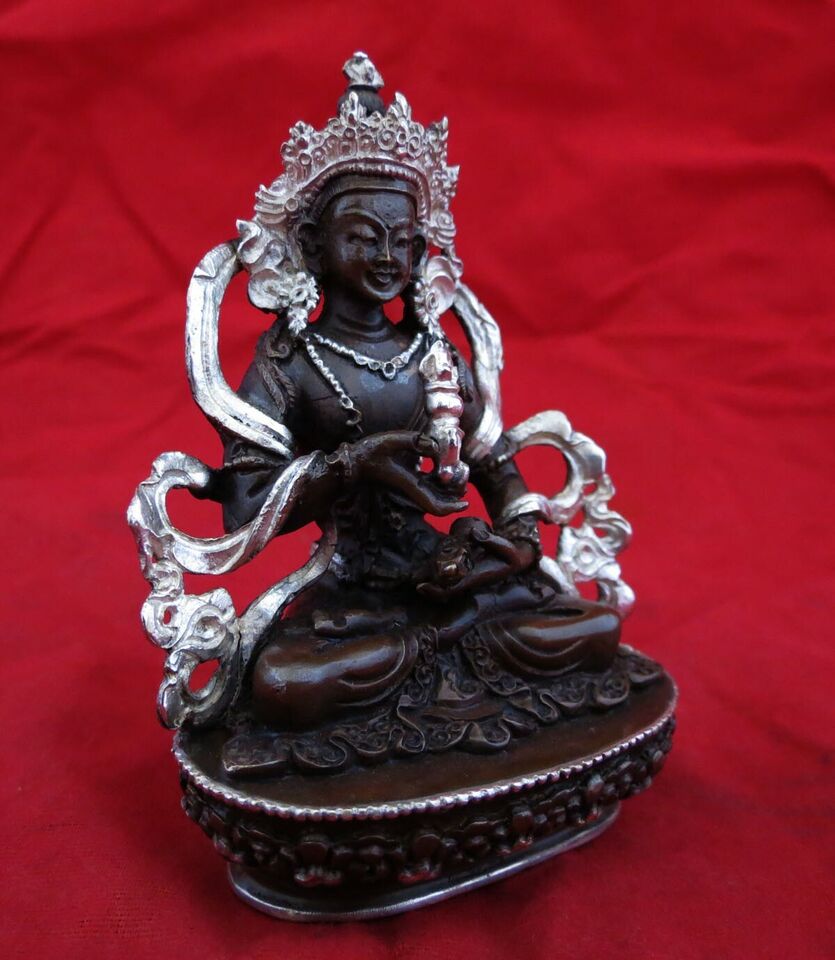 Tibetan Buddhism Lord Vajrasattva Silver Oxide Copper Statue Figure Nepal