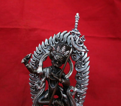 Tibetan Buddhism Simghamukha Dakini Yogini Silver Oxide Copper Statue Figure Nepal