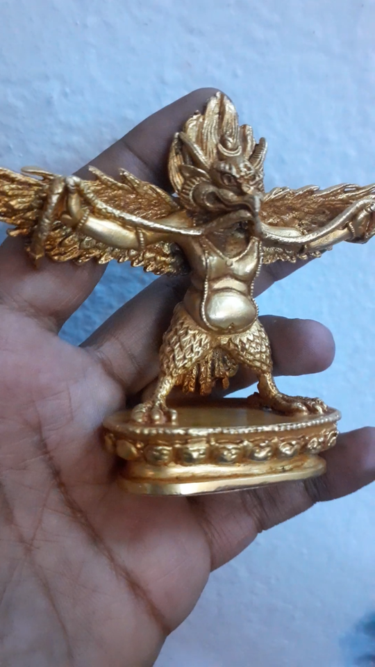 Tibetan Buddhism Gold Plated Garuda Bantej Eagle Copper Statue Figure Nepal