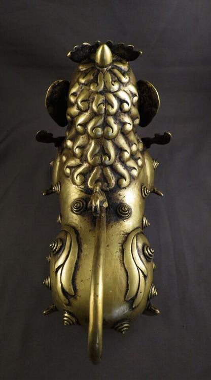 Tibetan Pair of Lion Feng Shui Lions Foo Fu Dog Guardian Singha Brass Figure Sculpture Statue free