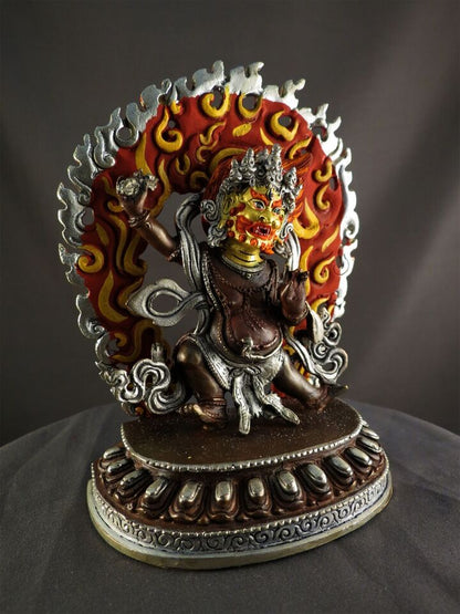 Tibetan Buddhism Protector Lord Vajrapani Chana Dorji Copper Silver Oxide Figure Statue Nepal