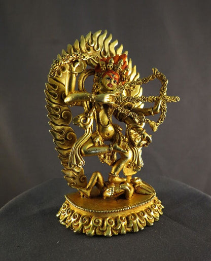 Tibetan Buddhism Gold Face Goddess Kurukulla Dakini Jogini Gold Plated Copper Statue Nepal