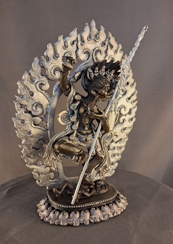 Tibetan Buddhism Simhamukha Yogini Dakini Silver Oxide Fine 6.2"Copper Statue Figure Nepal