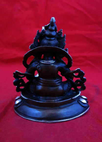 Tibetan Buddhism God of Wealth Zambala Jambala Kuber Silver Oxide Copper Statue Nepal