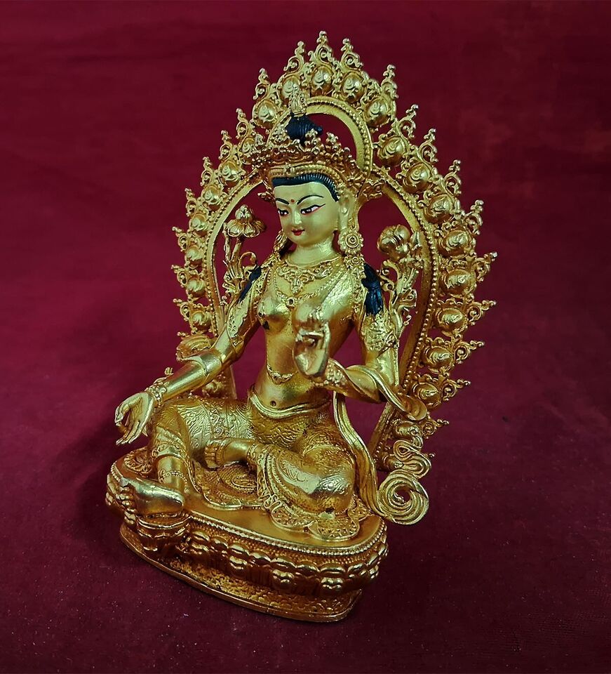 Tibetan Buddhism Goddess Green Tara Rupa Copper Gold Plated Statue Figure Nepal