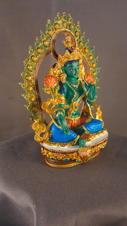 Tibetan Buddhism Goddess Green Tara Rupa Copper Hand Paint Statue Figure Nepal